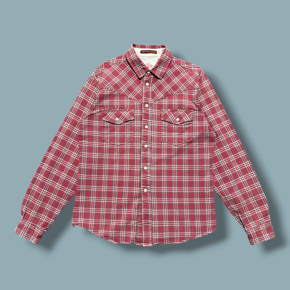 Vintage y2k Christian Audigier Flannel Shirt Mens Medium Red Plaid Western